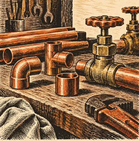 Illustration of plumbing businesses equipment and workspace